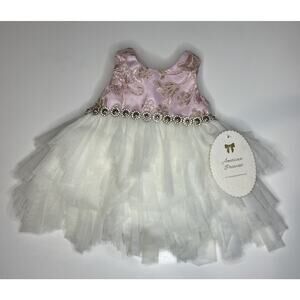 AMERICAN PRINCESS BABY DRESS FORMAL 3 MOS PINK & WHITE BLOOMERS TULLE & TAPESTRY